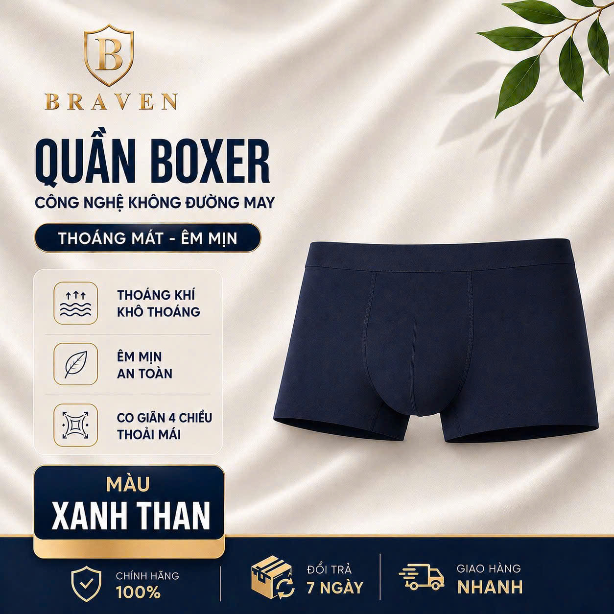 BRAVEN ICE SILK BOXER – Quần Lót Nam Lụa Băng Lạnh Cao Cấp, Co Giãn 4 Chiều, Mềm Mát Thoáng Khí